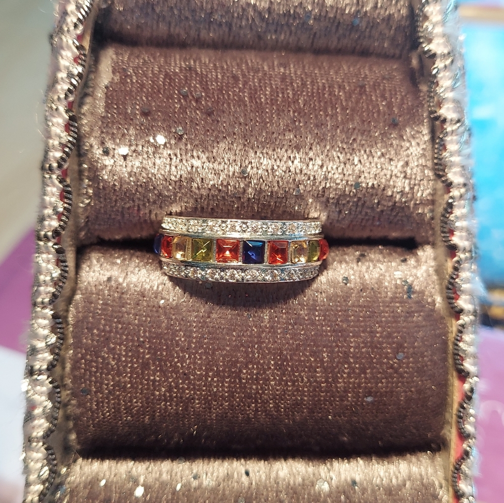 925 S.S.Multi Colored Gem Ring - image 1